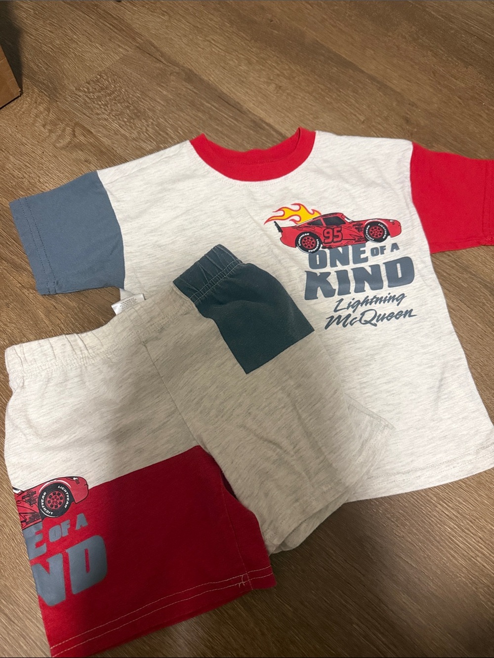 Disney Lightning McQueen Kids Tee & Shorts Set - Red, Gray, Blue, White